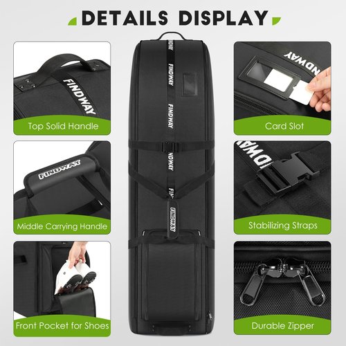 Findway Golf Travel Bag for Airlines 900D Heavy Duty Oxford Golf Travel Case with Wheels, Golf Travel Cover with Club Protector Liner for Men Women