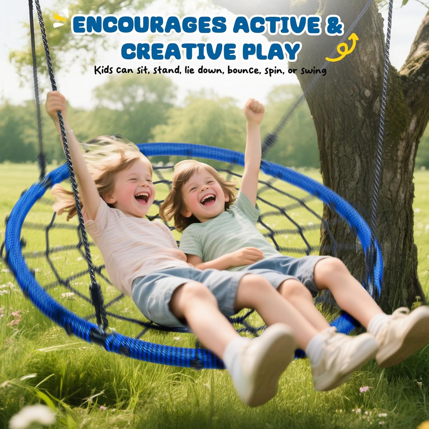 Trekassy 40" Spider Web Saucer Tree Swing - 750lbs Capacity, Durable Steel Frame, Blue Color