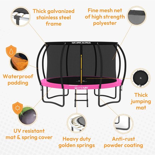 Jumpzylla Trampoline - Outdoor Recreational Trampoline with Enclosure & Non-Slip Ladder | 8FT-16FT Sizes