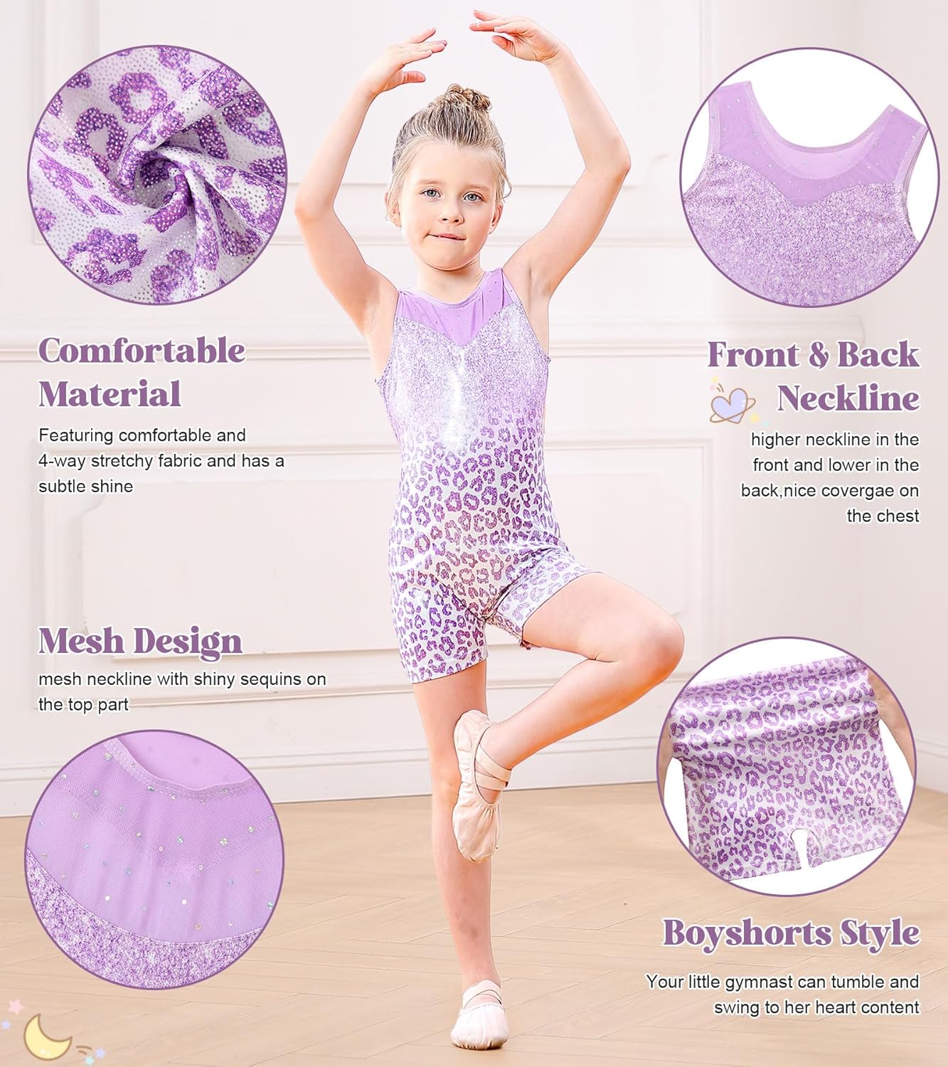 Uideazone Gymnastics Leotards for Girls - Sequin Mesh Biketard Tumbling Outfit, Sizes 2-10T
