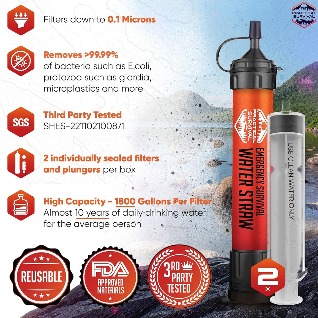 Skiennix High-Capacity Emergency Water Straws - Lightweight & Reusable | 1800-Gallon Filters for Camping, Hiking, Travel, and Survival