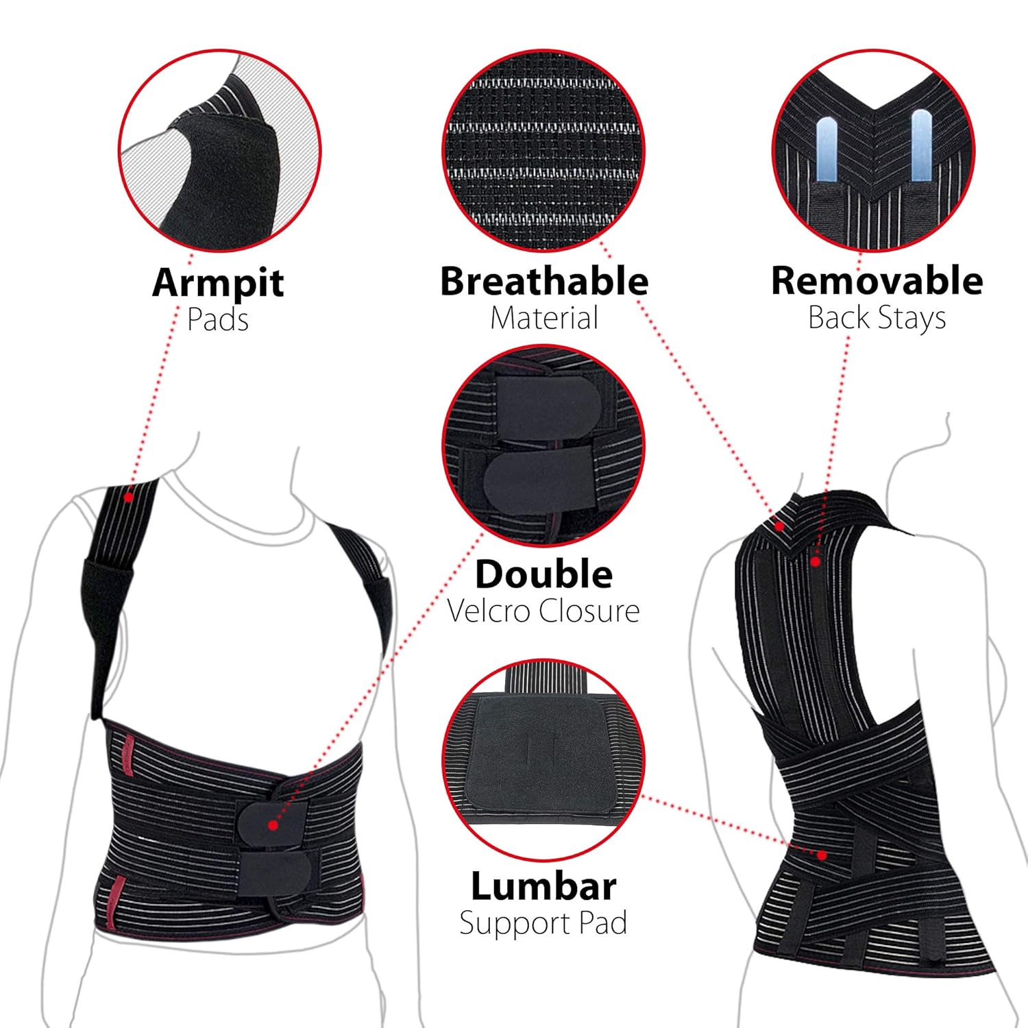 ORTONYX TLSO Full Back Support Brace - Lightweight & Breathable Pain Relief for Thoracic Kyphosis & Herniated Disc | ACHB5248-S