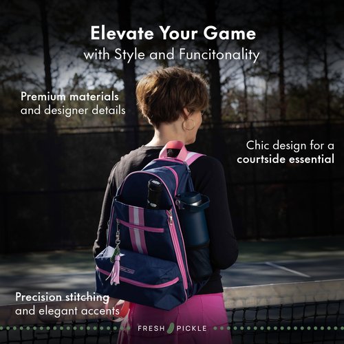 Fresh Pickle Teddi Pickleball Backpack - navy/pink Large Capacity Pickleball Bags for Women, Multipurpose Paddle Case with Multiple Pockets, Stylish Paddle Bag