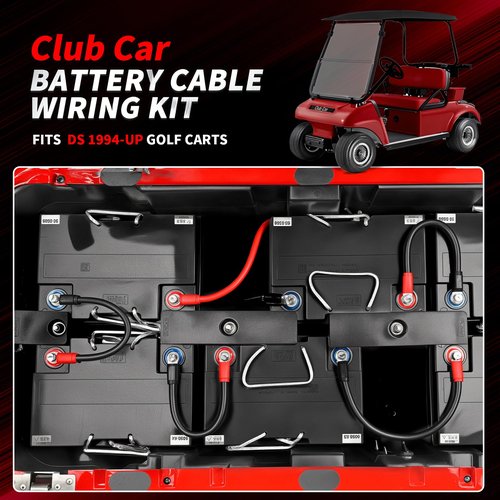CASISPRO 7 PCS Golf Cart Heavy Duty Battery Cables for Club Car DS 1994-UP, 36&48 Volt 4 Gauge AWG Club Car Battery Cable Set, Golf Cart Pure Copper Wiring Kit