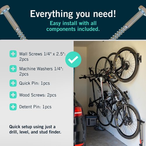StoreYourBoard 2-Bike Swivel Rack – Wall Mounted Garage Bike Storage, Vertical Hanger with 120° Swing Design & Stopper, Space-Saving Indoor Wall Mount – Fits Kids Bikes, BMX & More – Black