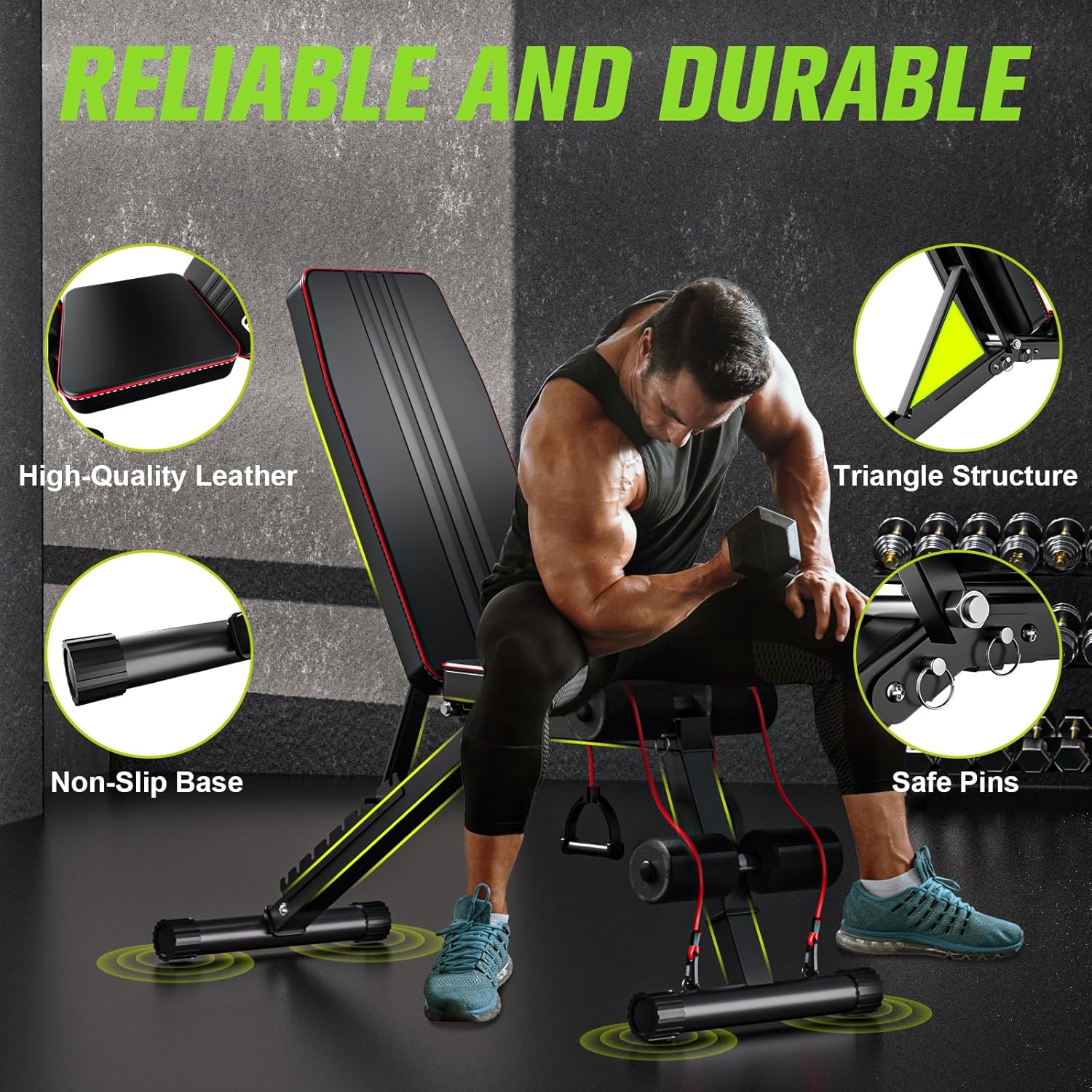 Skiennix Adjustable Folding Weight Bench - 660 lbs Capacity | Multi-Functional Home Gym Equipment