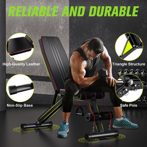 FitinOne Adjustableb Weight Bench for Home Gym, Foldable Bench Press for Full Body Workout, 660 lbs Incline Decline Bench with Fast Folding