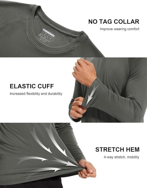 MAGCOMSEN Men's Long Sleeve Workout Shirts - UPF 50+ Sun Protection, Dry Fit, 4 Pack