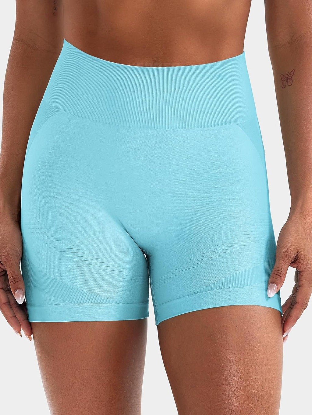 YEOREO Women's Biker Shorts - Seamless Yoga Gym Shorts with Hidden Scrunch | 4.5" No Front Seam