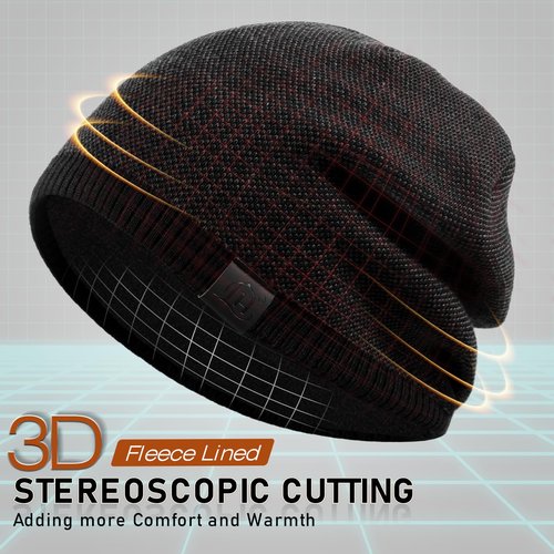 Lvaiz Mens Beanie Warm Winter Hat for Men Fleece Lined Beanie Thick Knit Hat Outdoor Skull Cap Unisex Black