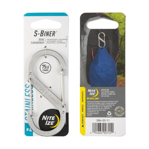 Nite Ize S-Biner Stainless Steel Dual Carabiner - Multi Purpose Dual Carabiner Clip - Great for Camping Supplies & Hiking Essentials - Secure Key Holder - Size 4 (5 Pack)