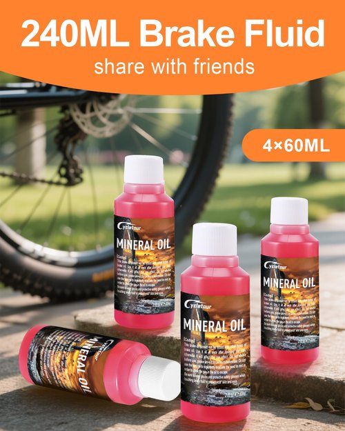 cycletour Brake Bleed Kit for Shimano, TEKTRO, TRP Hydraulic Brakes. Including 240 ML Mineral Oil Brake Fluid and Operation Instructions