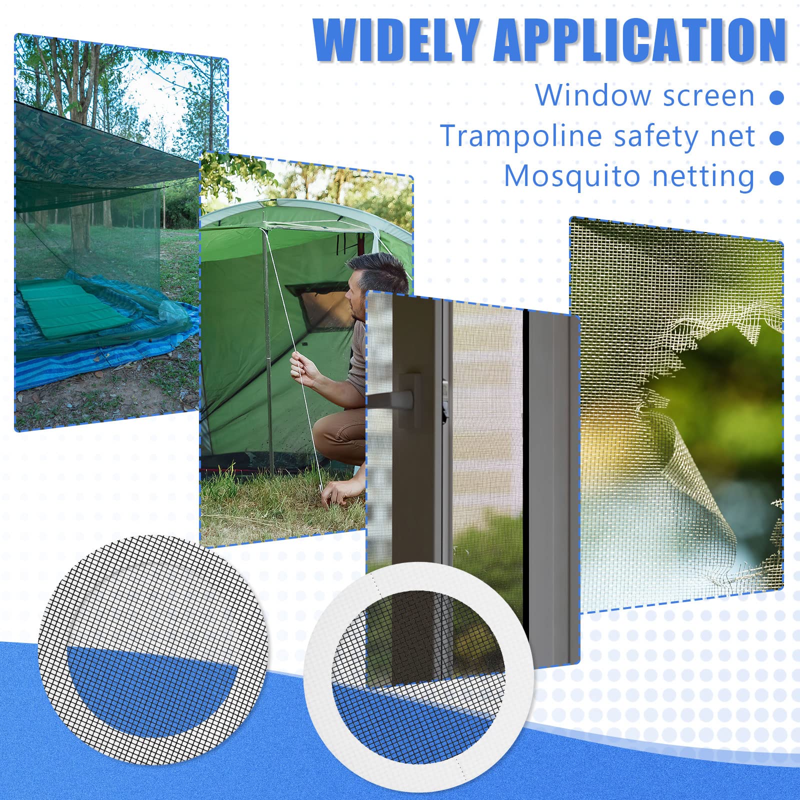 Tent Repair Patches, 3 Inches Tape Tent Mesh Patches Kit Outdoor Patch Portable Screen Tape Mesh Repair Black Kit Round Screen for Camping Hiking Supplies(20 Pcs)