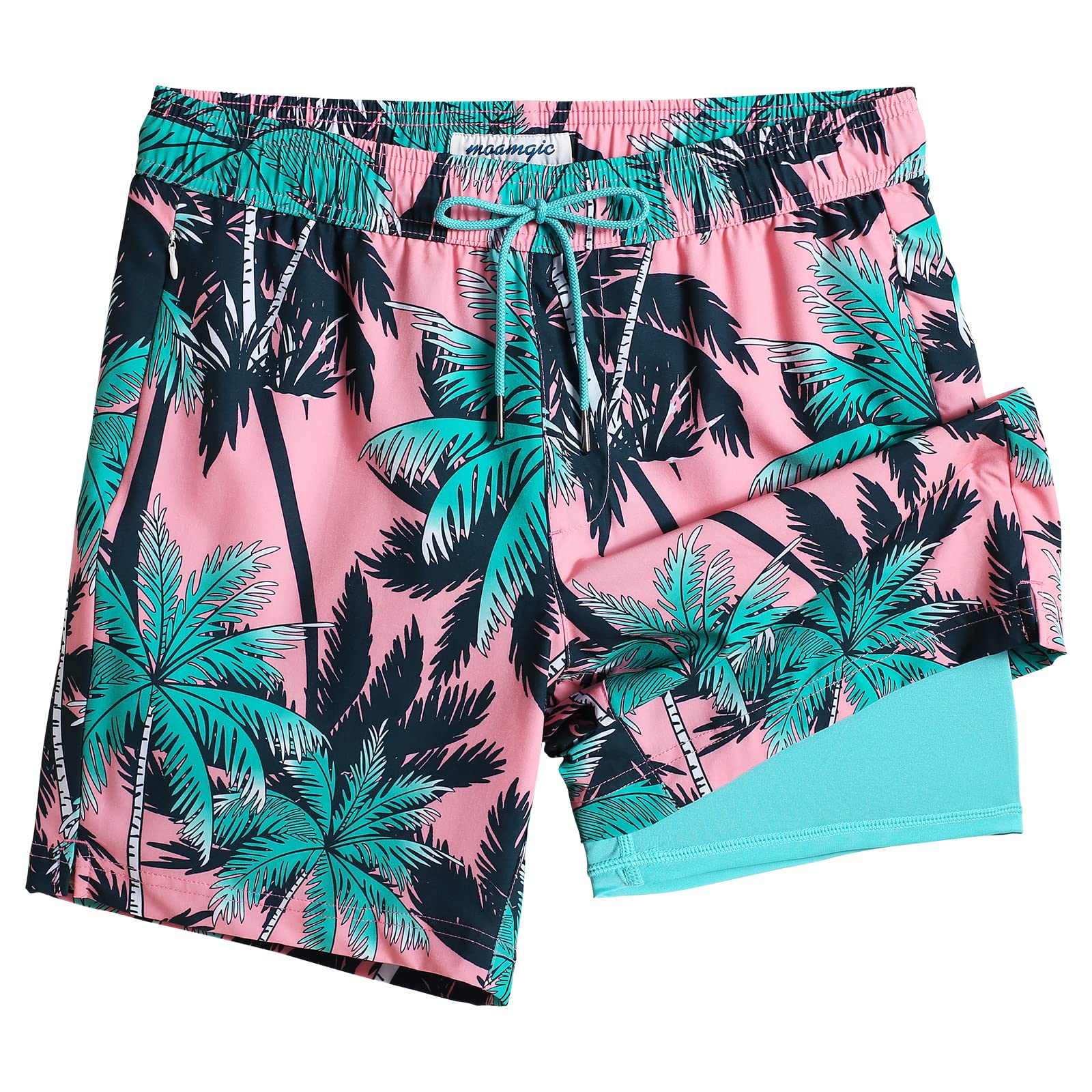 maamgic Swim Trunks Men 2 in 1 Mens Bathing Suit 7 Inch Quick Dry Mens Swimming Trunks with Zipper Pockets