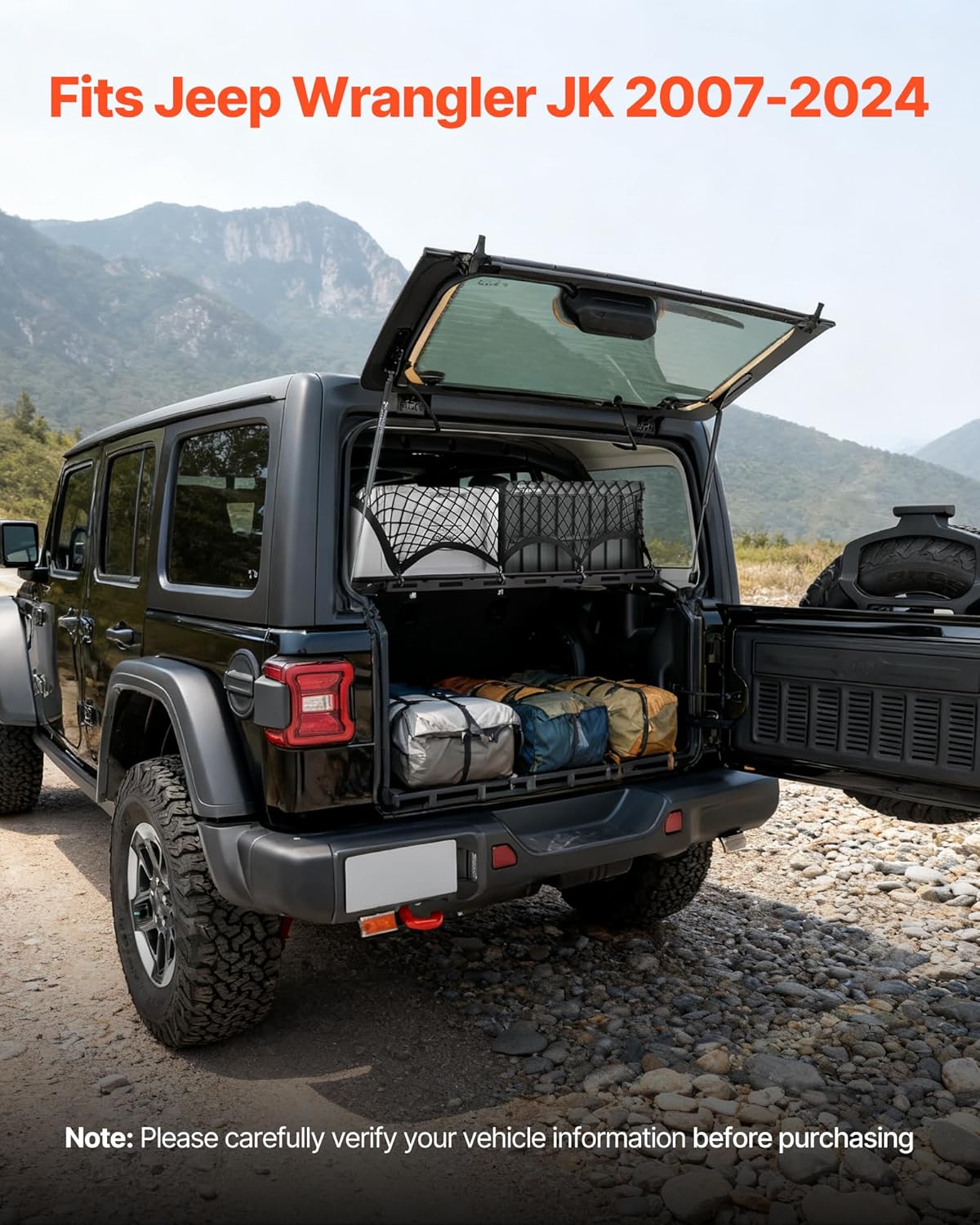 VEVOR Rear Trunk Cargo Rack - 300 lbs Capacity Carbon Steel Tray for 2007-2024 Jeep Wrangler JK 4 Door