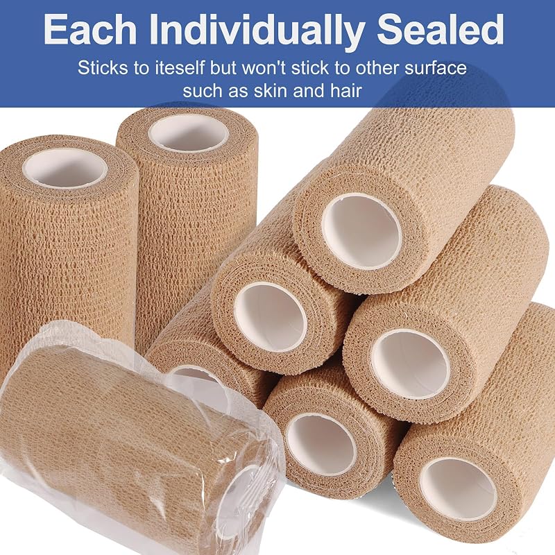 4 Inch Self-Adhesive Bandage Wrap 5 Yard Cohesive Medical Tape - 24 Pack Brown (Variation: Brown+4 Inch)