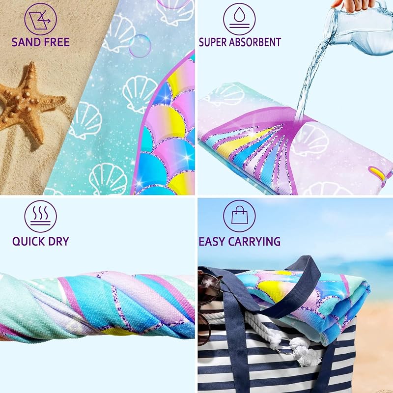 Mermaid Beach Towel for Kids 30x60 in - Mermaid Girl Print, Variation: Mermaid+30"x60"