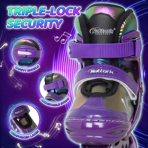 Nattork Adjustable Inline Skates for Kids & Teens with Flashing Light-Up Wheels, Gradient Color ABEC-7 Bearings for Smooth Glide, Safe & Durable Sizing Adjustable Skates Purple