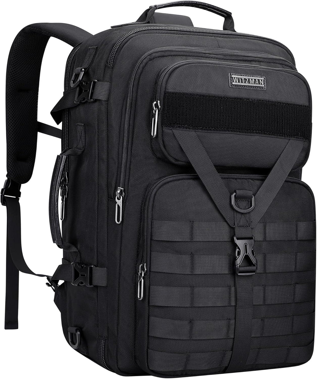 WITZMAN 45L Convertible Travel Backpack for Men - Airline Approved | Fits 17-Inch Laptop - Black