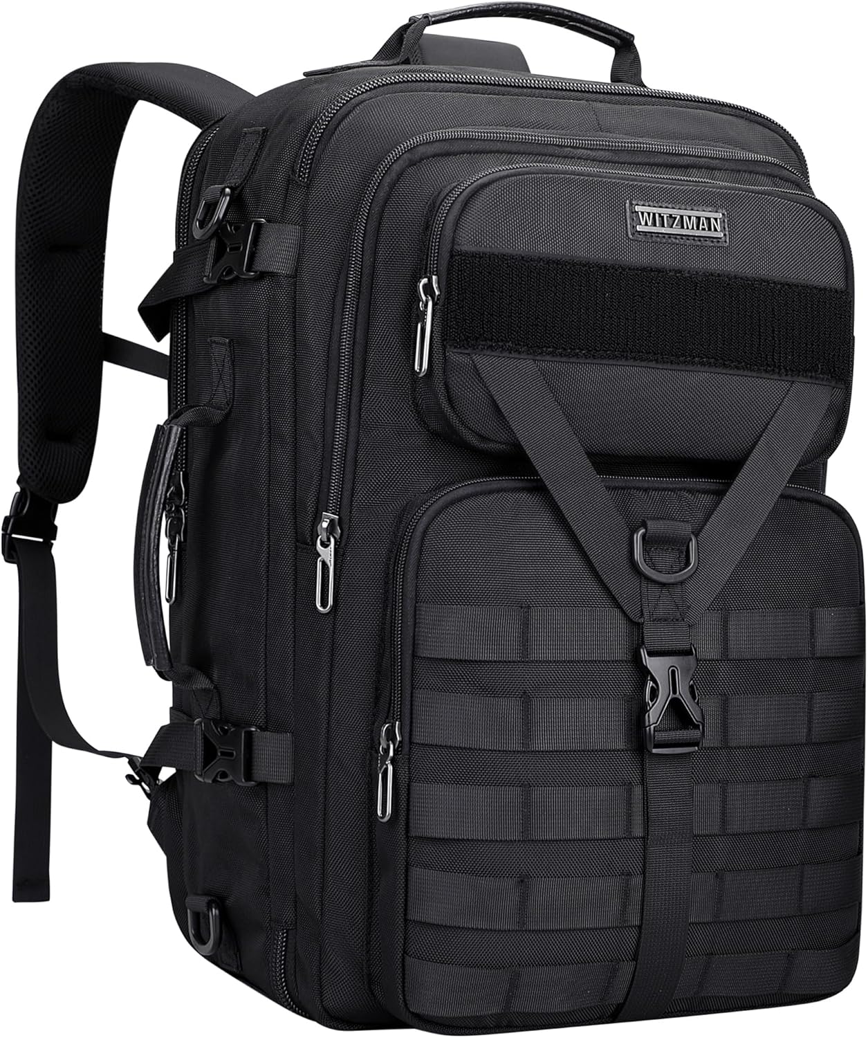 WITZMAN 45L Convertible Travel Backpack for Men - Airline Approved | Fits 17-Inch Laptop - Black
