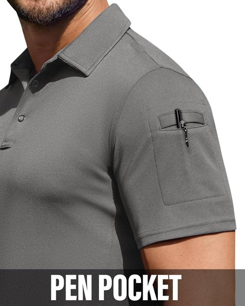 Alimens & Gentle Men's Tactical Polo Shirt - Short Sleeve Dry Fit Golf Top for Outdoor Sports