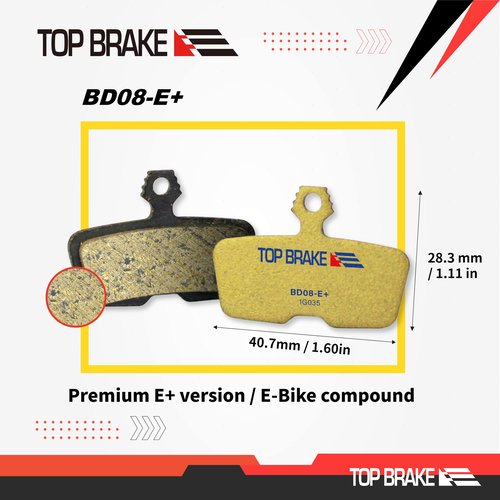 TOP BRAKE Disc Electric Bike Brake Pads for AVID SRAM Code R/RE/RSC Guide RE | E-Bikes, E-MTB, Bike Parking | E-Bike Compound,Long Lasting,Premium E+ Version,Gold (PIN Included)