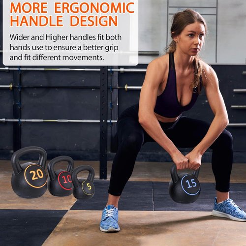 F2C Kettlebell Set - 4-Piece Weight Training Kit | HDPE Coated Concrete | 5lb, 10lb, 15lb, 20lb