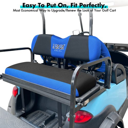 10L0L Golf Cart Front and Rear Seat Cover Set for Club Car DS/Precedent/Onward/Tempo & Yamaha G29 /Drive 2,Stylish 4 Passenger Front Back Seat Covers,Breathable Washable Polyester Mesh (Black/Blue)