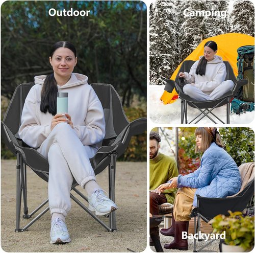Colegence Oversized Camping Chairs - Set of 2 Heavy-Duty Padded Lawn Chairs | XL Foldable Design, Supports 450LBS - Black & Grey