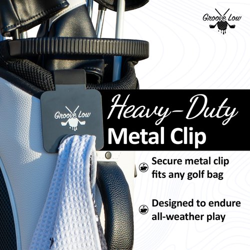 Groove Low Golf Towel with Magnet, Metal Clip and Brush - 40" L x 16.9" W, Extra Large Microfiber Magnetic Towel for Golf Bags, Brush to Keep Your Golfing Clean, Folds of Honor