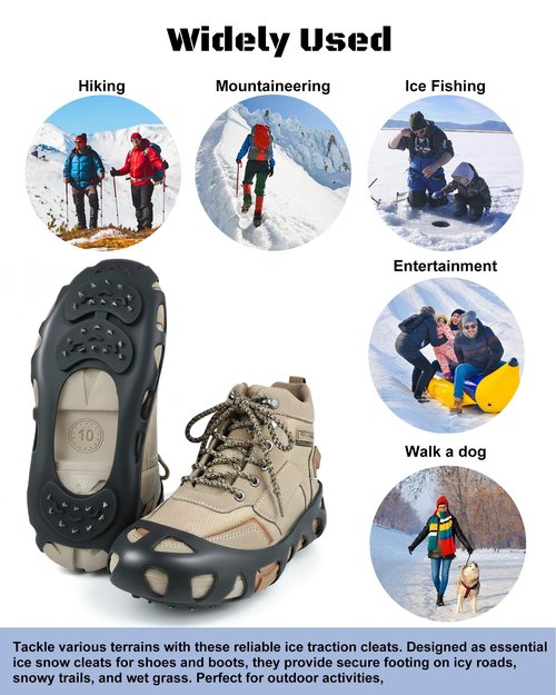 Ice Cleats for Shoes and Boots, Non-Slip Gripper for Shoes, Ice Traction Cleats with 30 Steel Studs Crampon for Walking On Snow and Ice, Shoe Grips for Ice Fishing, Hiking, Snow Shoveling