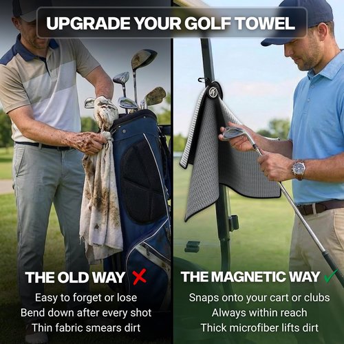 Fore Supply Golf Towel with Magnet - Premium Absorbent Microfiber Towel with Clip - 24"x16" - for Cart, Club or Bag - Golf Rag, Accessories & Golfing Gear - Waffle Weave Pattern (Grey)