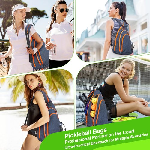 SUASLART Pickleball Bag for Men Women, Pickleball Backpack, Tennis Bag, Reversible Crossbody Sling Bag, Racket, Pickleball Paddle Bag with Fence Hook, Water Bottle Holder