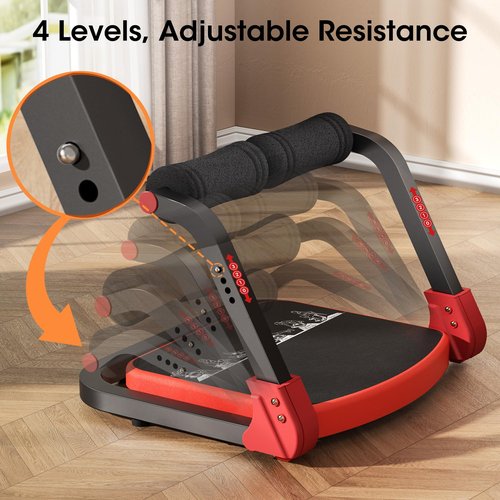 PAPIBLU Ab Machine Ab Trainer - Sit Up Exercise Equipment& Core Machine, 4 Level Adjustable Resistance, Foldable Ab Crunch Machine for Home Gym Stomach Workouts - Red