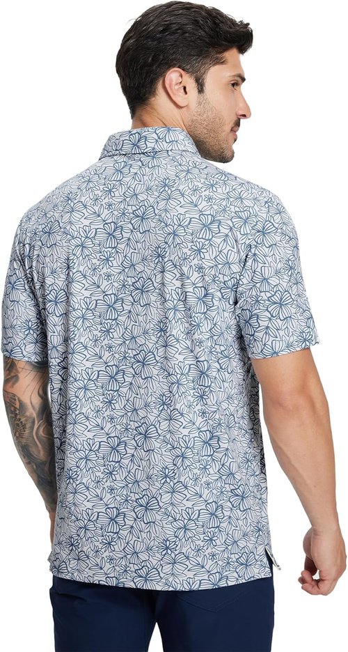 M MAELREG Golf Shirts for Men - Performance Moisture-Wicking Polo with Heather Stripe Design | Short Sleeve