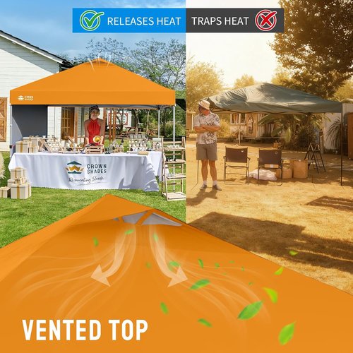CROWN SHADES 10x10 Pop Up Canopy - Easy One-Push Setup Beach Tent with Side Wall | Outdoor Sun Shade (Orange)