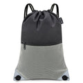 HOLYLUCK Drawstring Backpack Gym Sports Bag with Front mesh zipper Pocket 18.6" L x 13.5" W Cinch Sack String Sackpack For Men Women (black and grey)