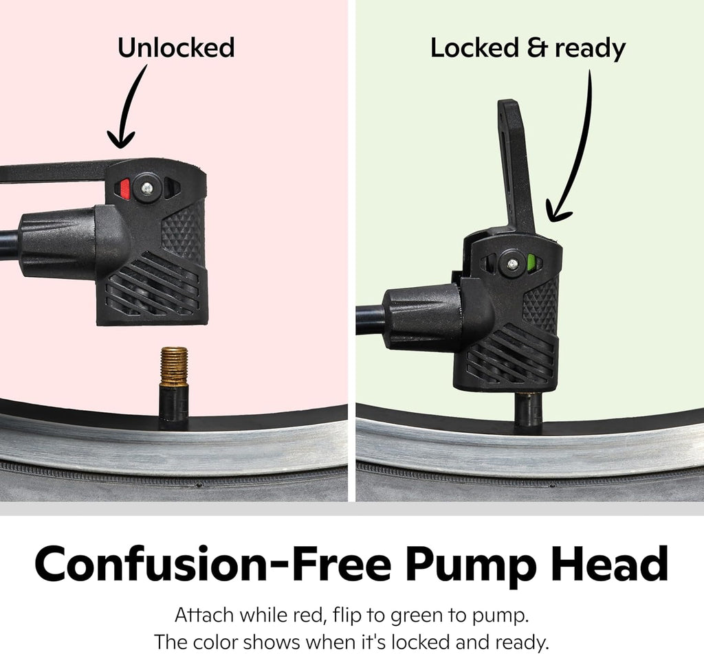 Schwinn Air Center Series Floor Pump - Dual Head for Schrader & Presta Valves | 100-160 PSI, Soft Grip Handle