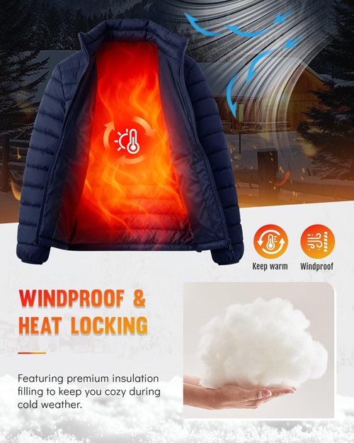 WHN Men's Puffer Jacket Lightweight Winter Waterproof Windproof Stand Collar Full Zipper Coat with 3 Pockets Navy L