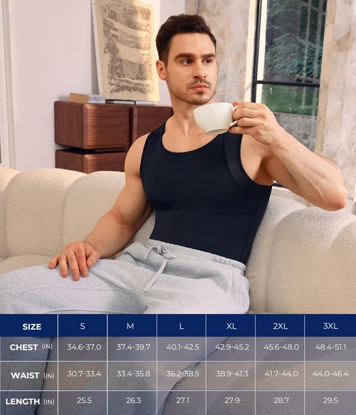 TAILONG Mens Compression Shirt Tank Top Undershirt Shapewear Slimming Body Shaper Vest Mesh Workout Shirts Black