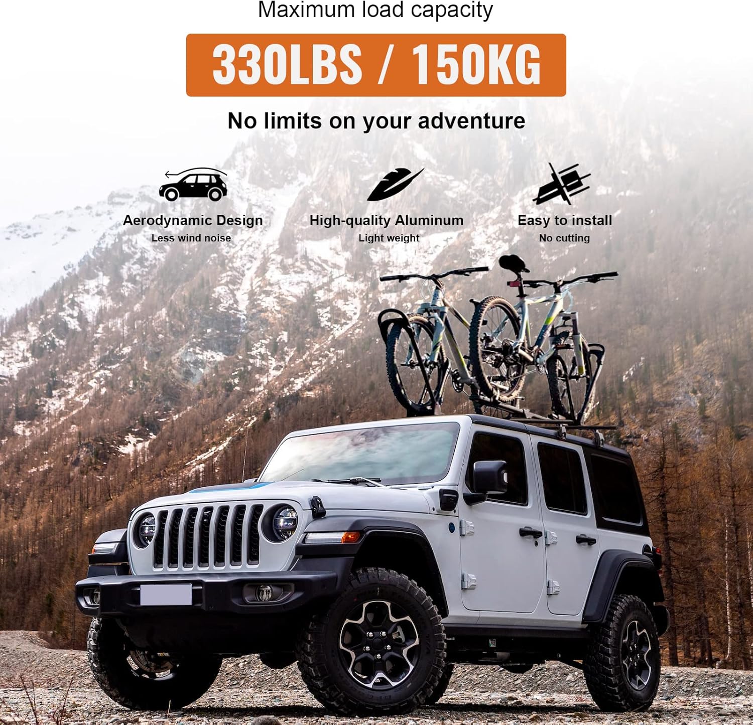 Wonderdriver Heavy Duty Roof Rack Cross Bars - 330lb Capacity for Jeep Wrangler JK JL Gladiator JT 2007-2026 | Aluminum Cargo Carrier