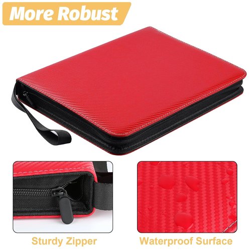 GERMUN Premium Zip Trading Card Binder - 9 Pocket PU Album for MTG, TCG & Sports Cards | Red, 720 Double-Sided Pockets