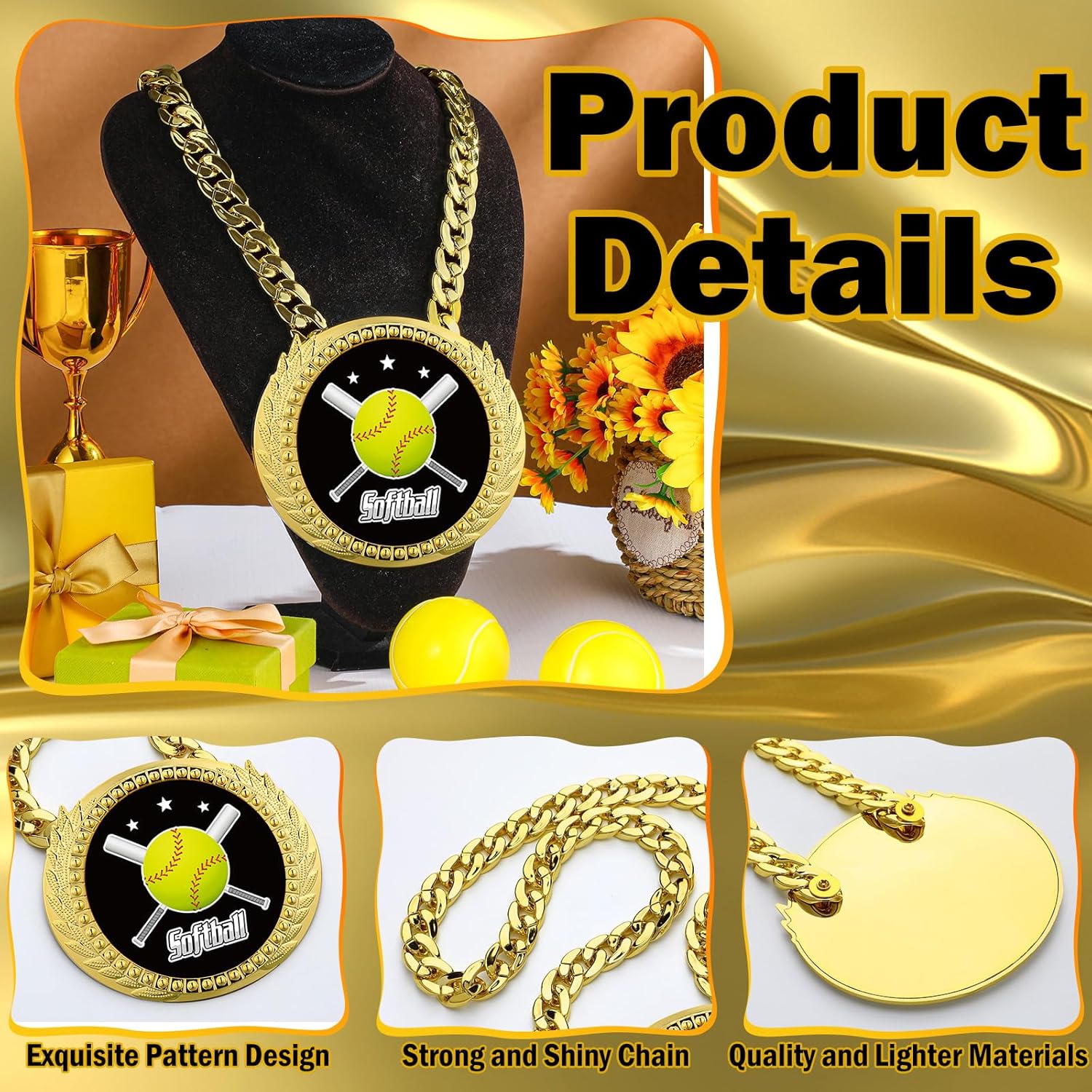Tondiamo Sports MVP Turnover Chain Medal - 6" Gold Champion Award Necklace for Baseball & Basketball