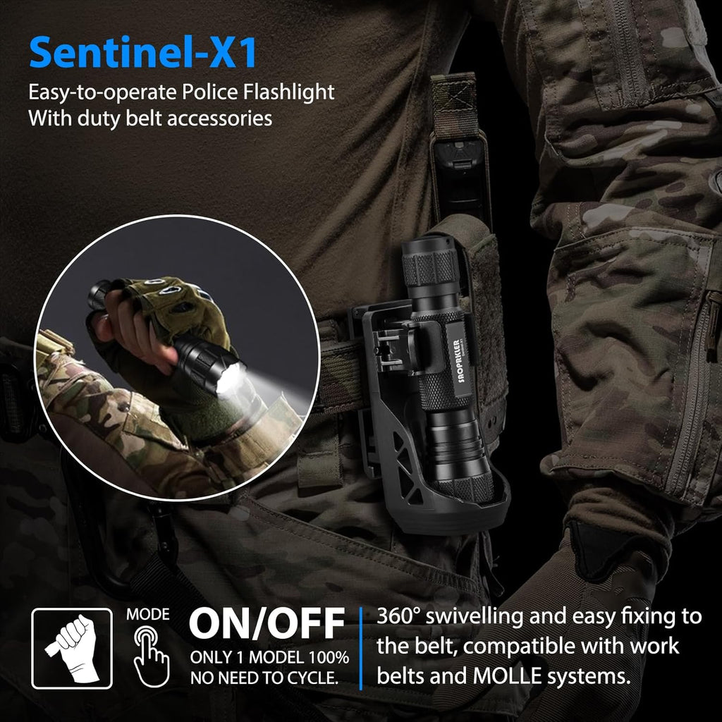 Sentinel-X1 Tactical Flashlight - 1200 Lumen LED with Holster for Duty Belt | Ideal for Camping & Law Enforcement