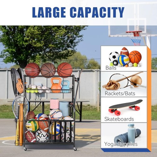 Mythinglogic Garage Sports Equipment Organizer - Large Capacity Ball Storage with Hooks & Baskets