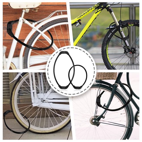 Bike Lock Cable, Bicycle Lock, Bike Locks Heavy Duty Anti Theft, 2Ft Combination Cable Lock for Outdoor Equipment, Black (2Ps, 2Ft, Reset Combo)