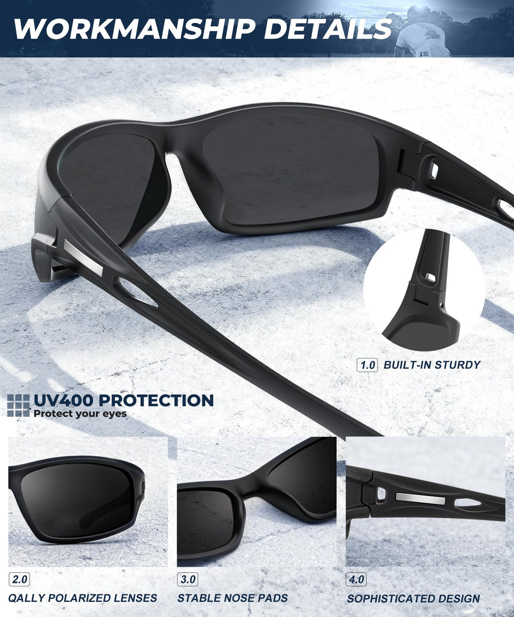 QALLY Polarized-Sunglasses-Men Sports Mens-Sunglasses: Sun-Glasses with UV Protection for Fishing Driving Running Cycling