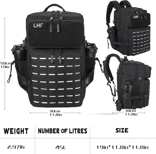 LHI Tactical Military Backpack - Large 25L/45L Molle Army Assault Pack for Hiking & Travel