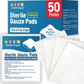 AZEN Sterile Gauze Pads - 50 Pack of 3" x 4" Non-Stick, Highly Absorbent Cotton Sponges for Wound Care