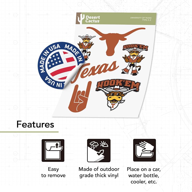 Texas Longhorns Desert Cactus Sticker Sheet - Premium Vinyl Decals